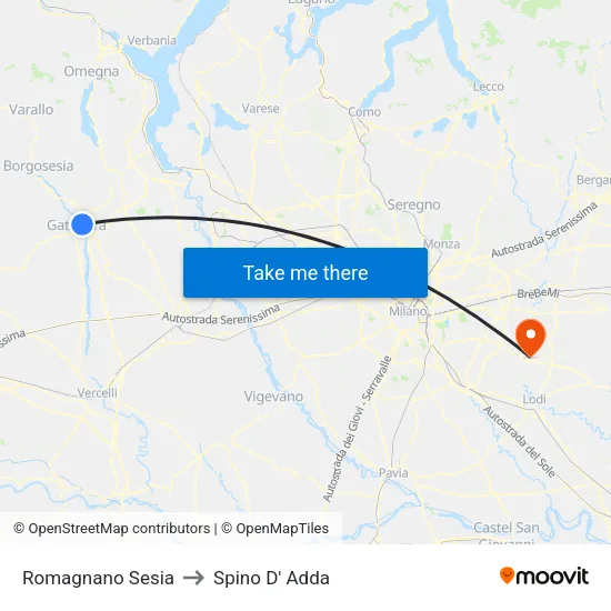 Romagnano Sesia to Spino D' Adda map