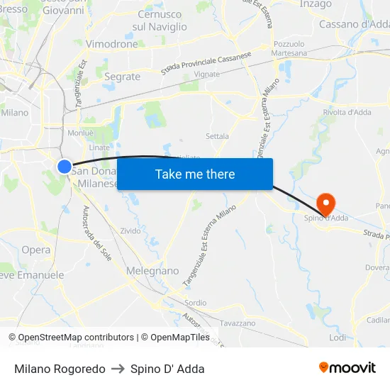 Milano Rogoredo to Spino D' Adda map