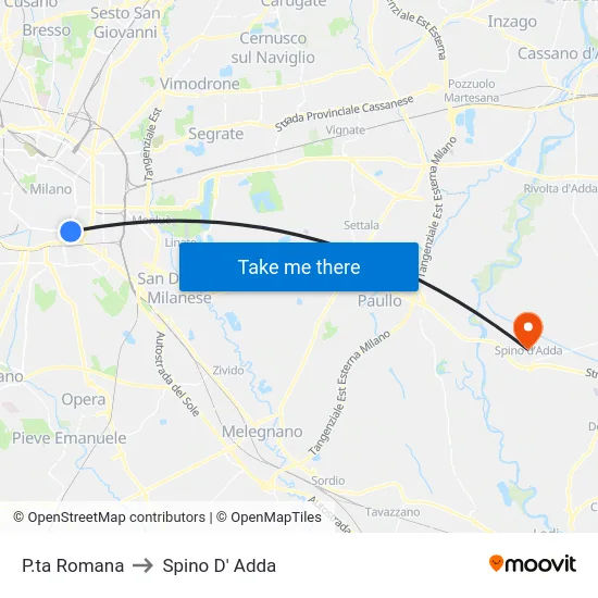 P.ta Romana to Spino D' Adda map