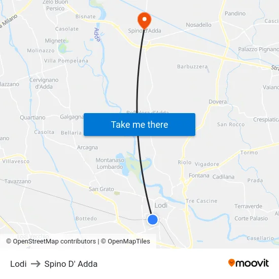 Lodi to Spino D' Adda map