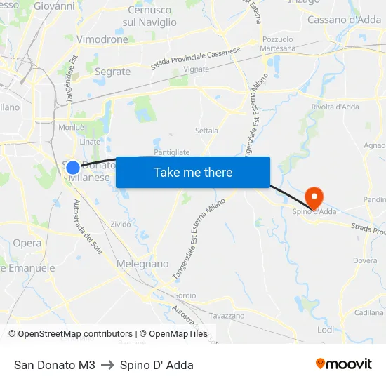 San Donato M3 to Spino D' Adda map