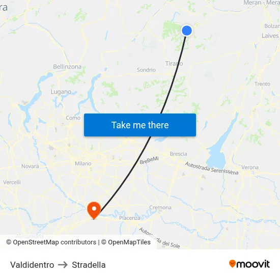Valdidentro to Stradella map