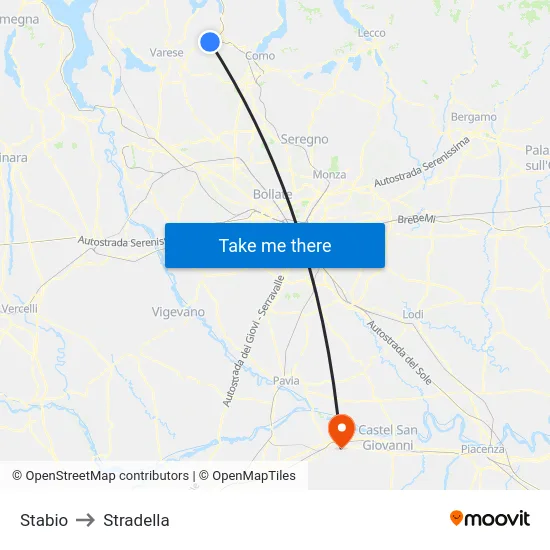 Stabio to Stradella map