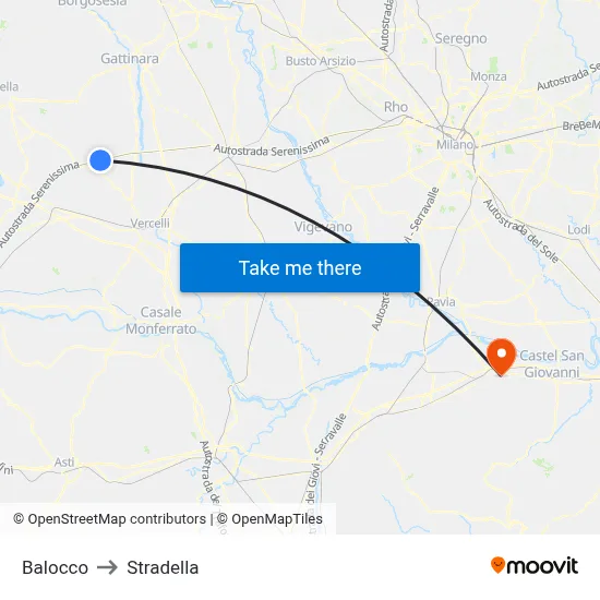Balocco to Stradella map