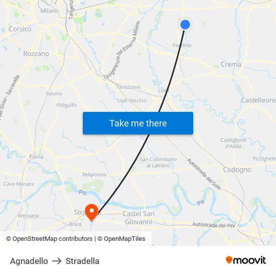 Agnadello to Stradella map