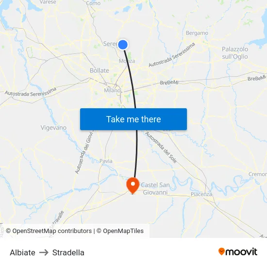 Albiate to Stradella map