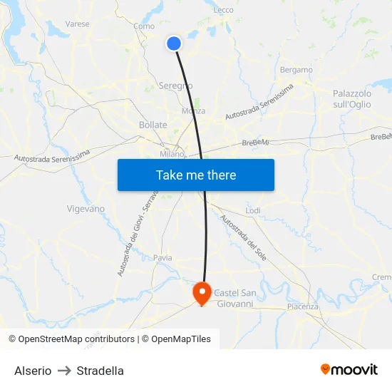 Alserio to Stradella map