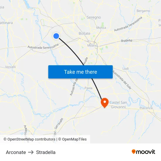 Arconate to Stradella map
