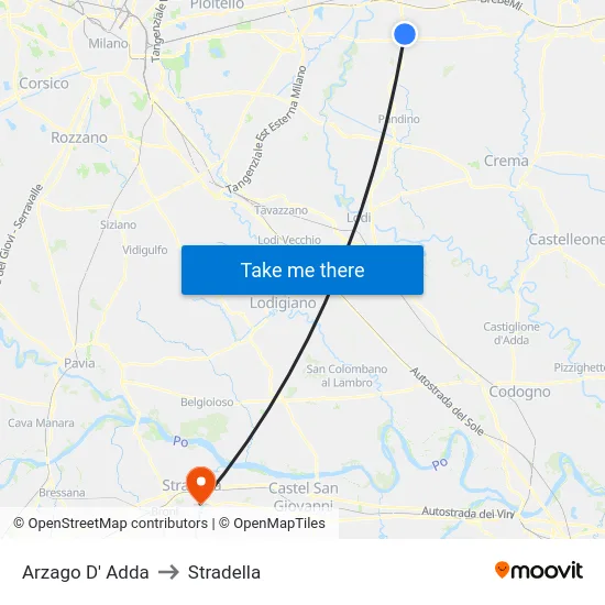 Arzago D' Adda to Stradella map