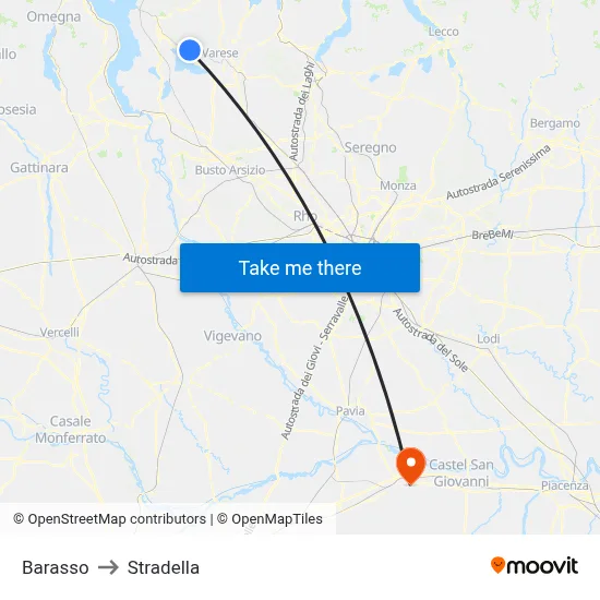 Barasso to Stradella map