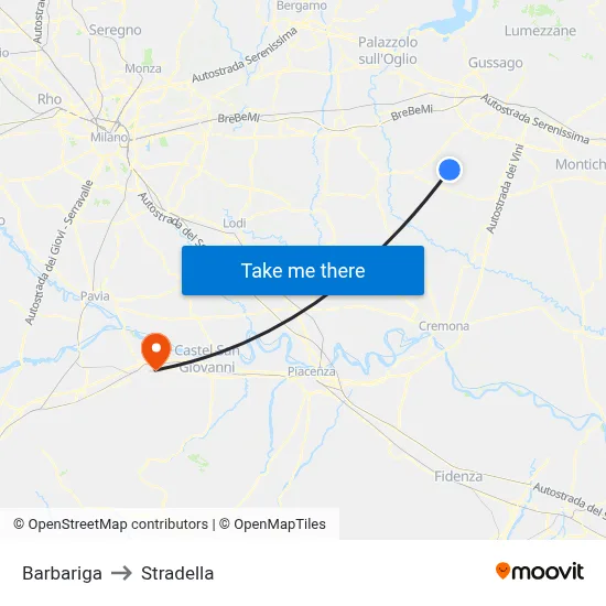 Barbariga to Stradella map