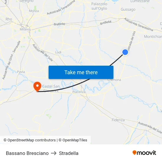 Bassano Bresciano to Stradella map