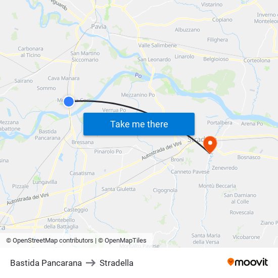 Bastida Pancarana to Stradella map