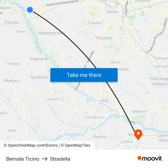 Bernate Ticino to Stradella map