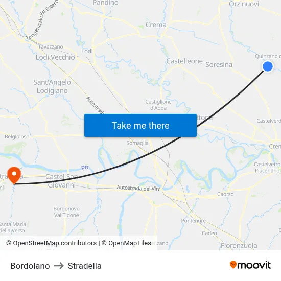 Bordolano to Stradella map