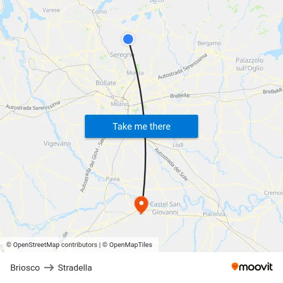 Briosco to Stradella map