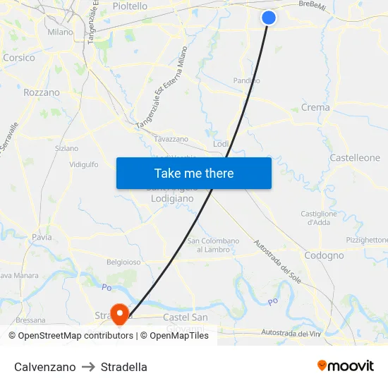 Calvenzano to Stradella map