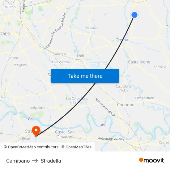 Camisano to Stradella map