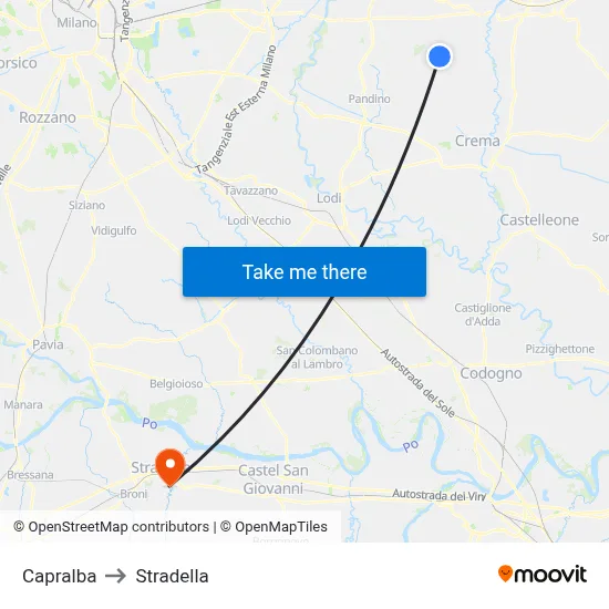 Capralba to Stradella map