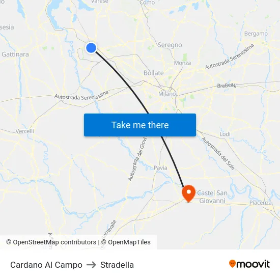 Cardano al Campo to Stradella map