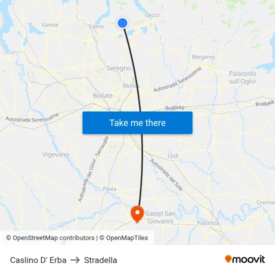 Caslino d'Erba to Stradella map