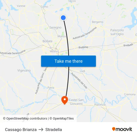 Cassago Brianza to Stradella map
