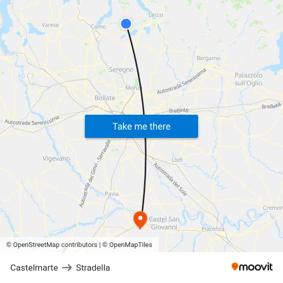Castelmarte to Stradella map
