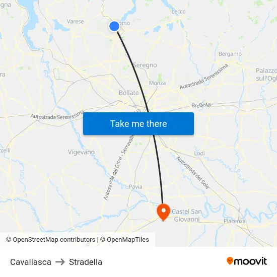 Cavallasca to Stradella map