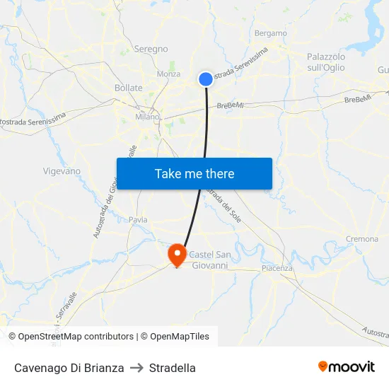 Cavenago di Brianza to Stradella map