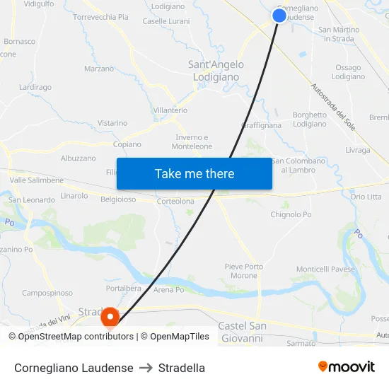 Cornegliano Laudense to Stradella map
