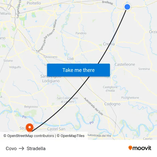Covo to Stradella map