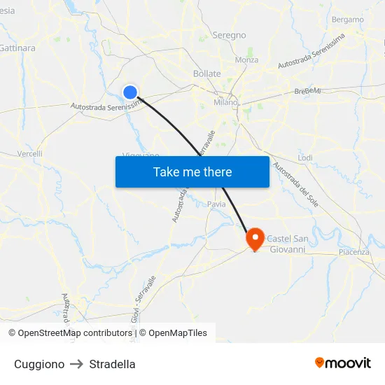 Cuggiono to Stradella map