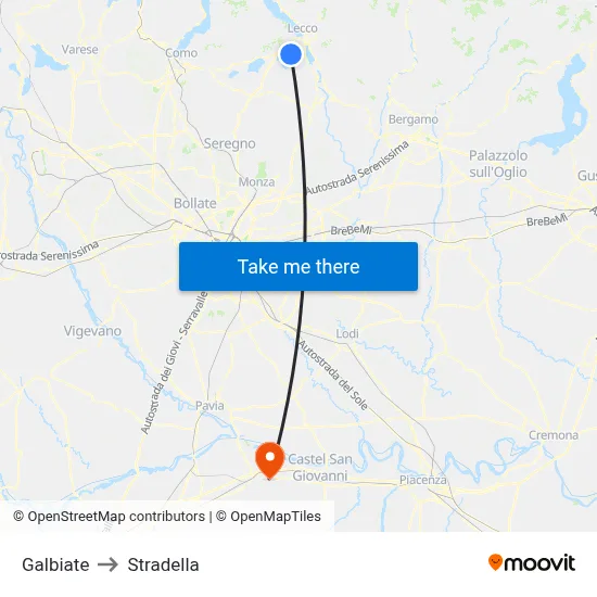 Galbiate to Stradella map