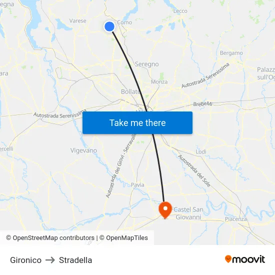 Gironico to Stradella map