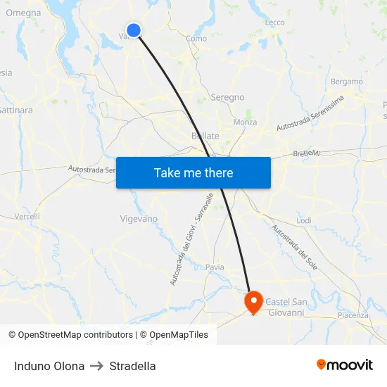 Induno Olona to Stradella map