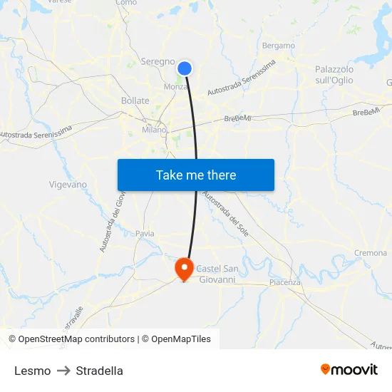 Lesmo to Stradella map