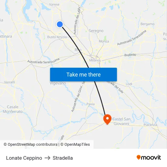 Lonate Ceppino to Stradella map