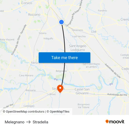 Melegnano to Stradella map