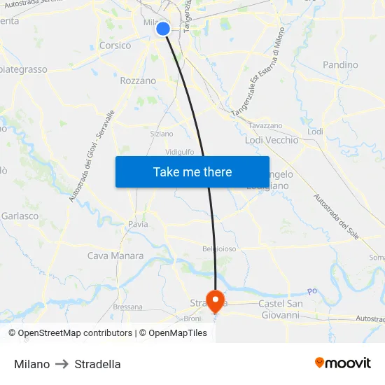 Milan to Stradella map