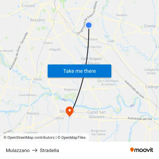 Mulazzano to Stradella map