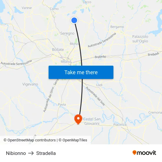 Nibionno to Stradella map