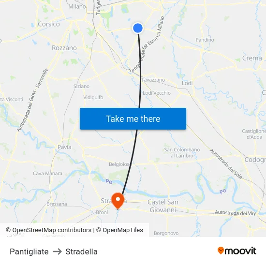 Pantigliate to Stradella map