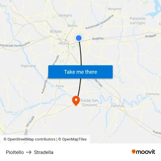 Pioltello to Stradella map