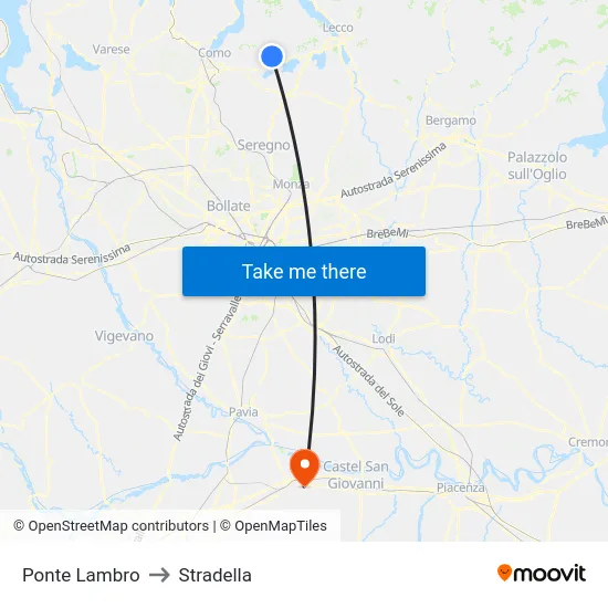 Ponte Lambro to Stradella map