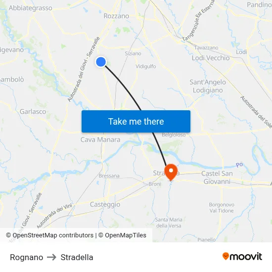 Rognano to Stradella map