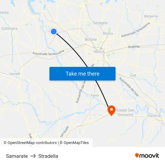 Samarate to Stradella map