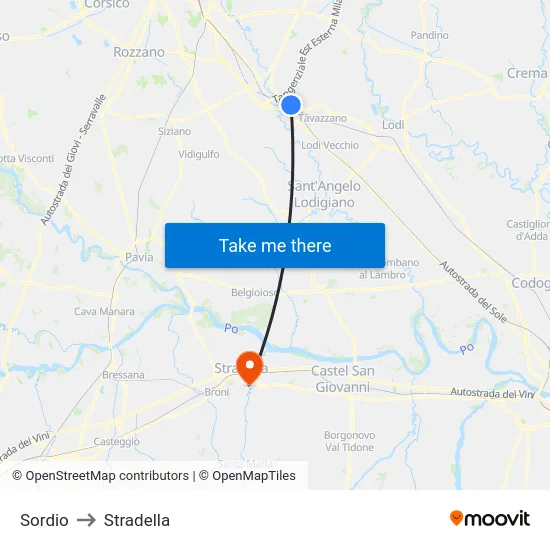 Sordio to Stradella map