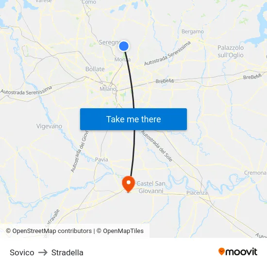 Sovico to Stradella map