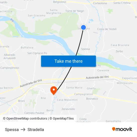 Spessa to Stradella map