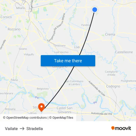 Vailate to Stradella map